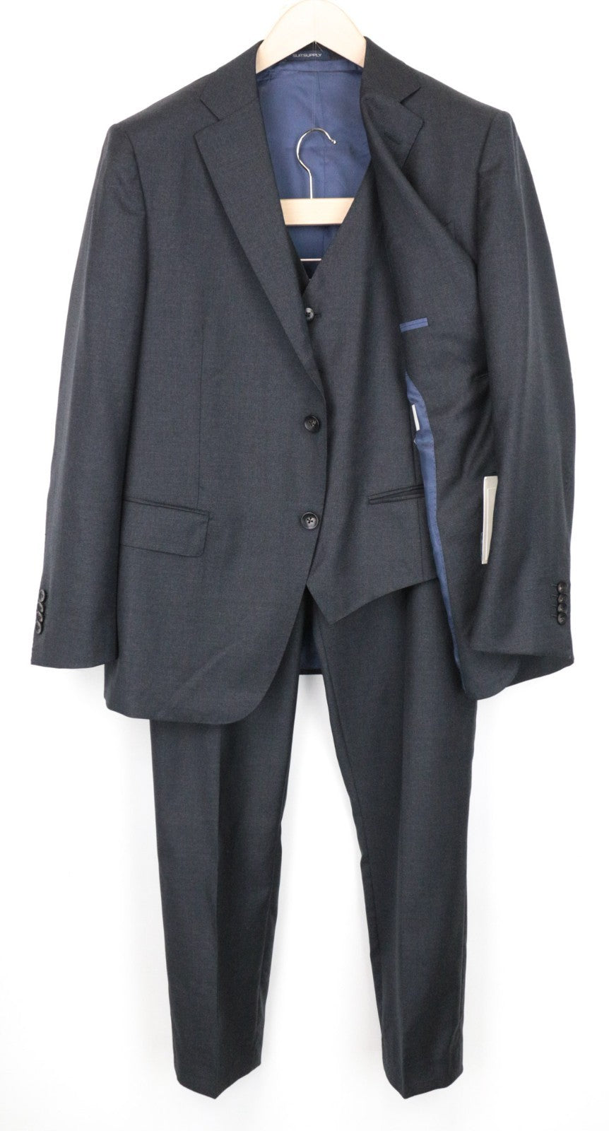 SUITSUPPLY Napoli Men Suit UK42S 3-Piece Melange Dark Grey Pure Wool Formal