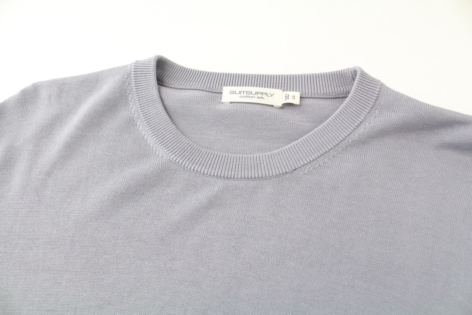 SUITSUPPLY Men Jumper S Lilac Slim Crew Neck Sweater Tight-Knit Cotton Silk Mix