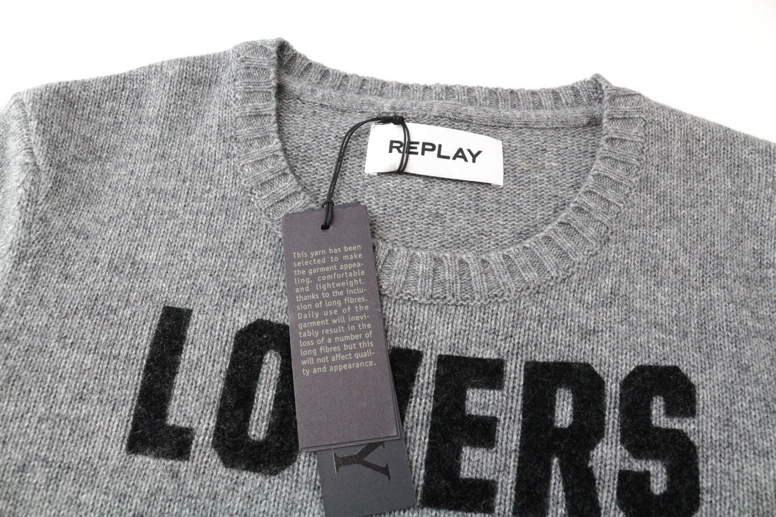 REPLAY Women Jumper S Grey Relaxed Sweater Knit Crew Neck Melange Wool Blend