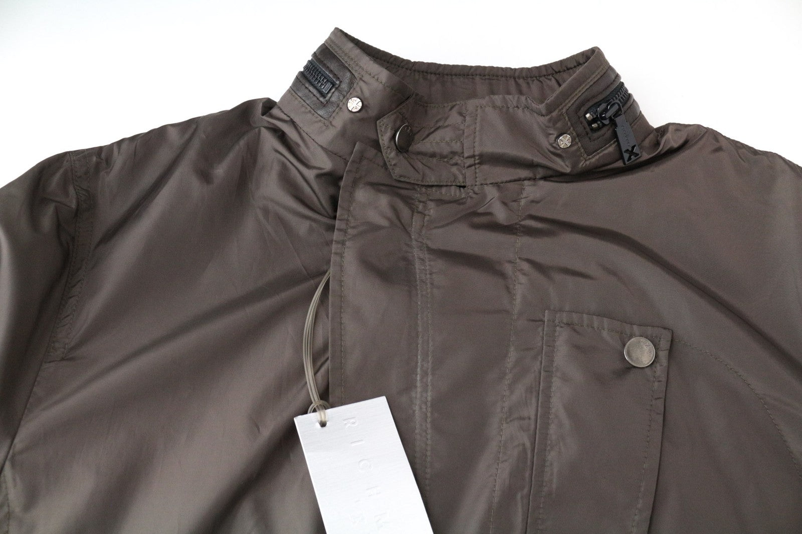 RICHMOND Men Jacket IT48 Mid-Brown Designer Lined Zip-Fly High Neck High Neck
