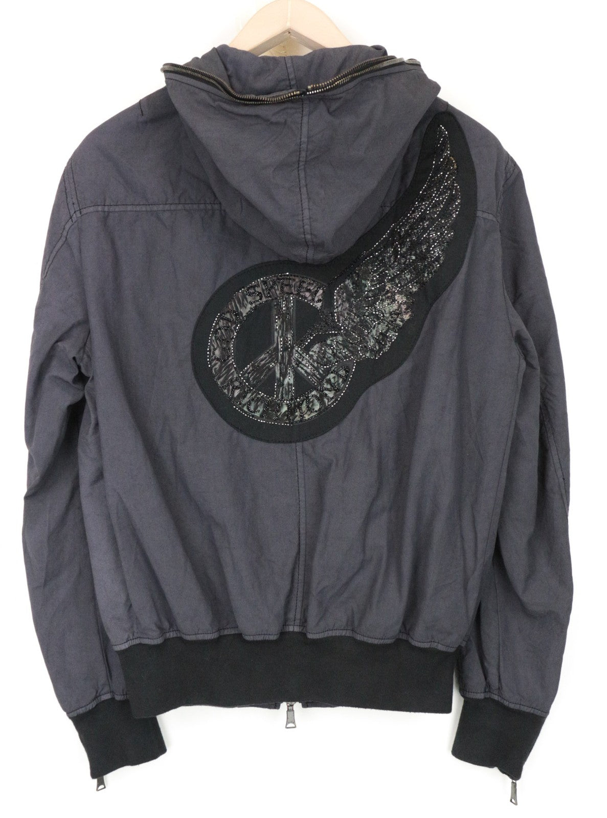 RICHMOND Men Jacket IT48 M Grey Hooded Zip Up Cotton Blend Lined Patched