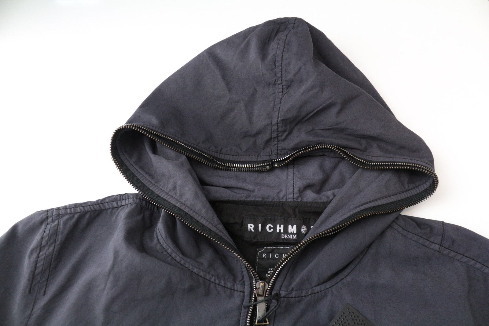 RICHMOND Men Jacket IT48 M Grey Hooded Zip Up Cotton Blend Lined Patched
