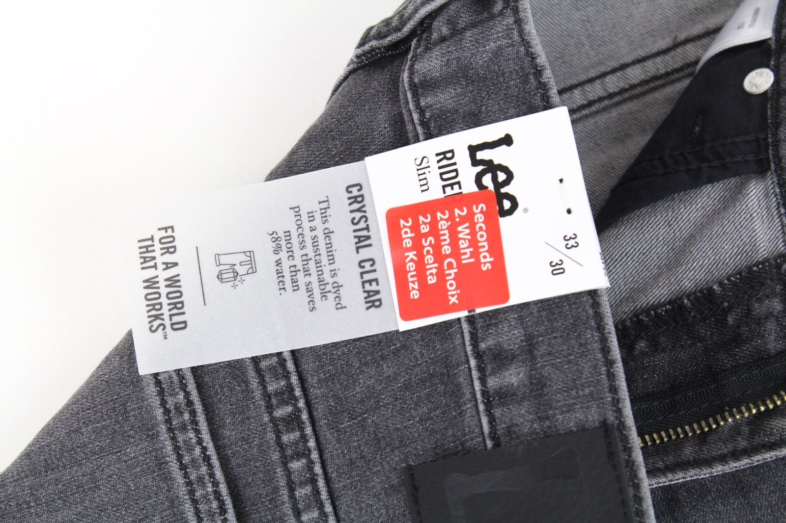 LEE Rider Men Jeans W33/L30 Grey Slim Faded Washed Cotton Stretch Denim Casual