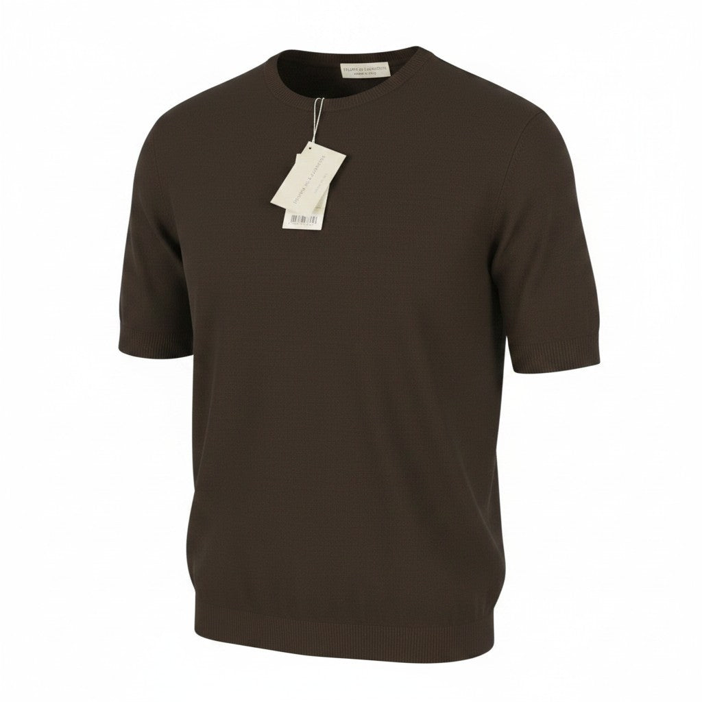 FILIPPO DE LAURENTIIS Men T-Shirt IT52 L Brown Cotton Knit Crew Short Sleeve