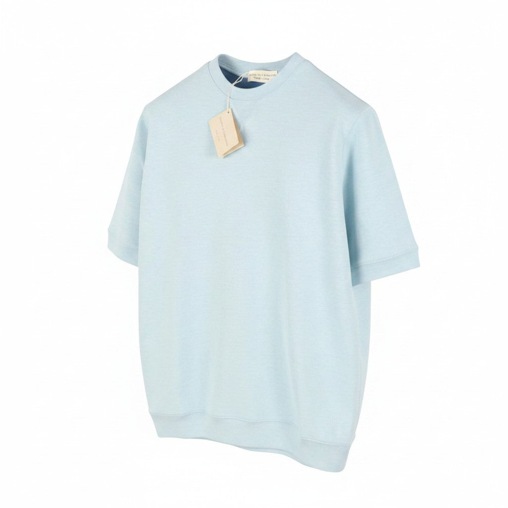 FILIPPO DE LAURENTIIS Men Sweatshirt IT50 M Blue Melange Crew Neck Short Sleeve