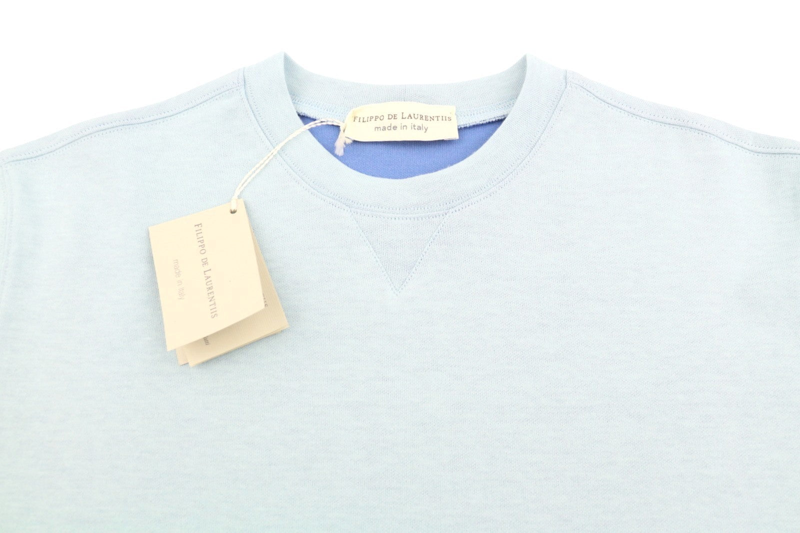 FILIPPO DE LAURENTIIS Men Sweatshirt IT50 M Blue Melange Crew Neck Short Sleeve