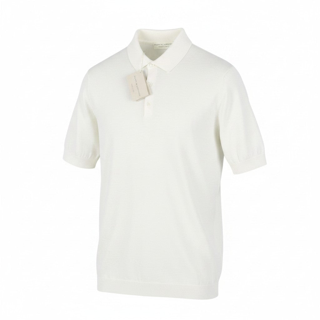 FILIPPO DE LAURENTIIS Men Polos IT52 L White Cotton Knit Short Sleeve