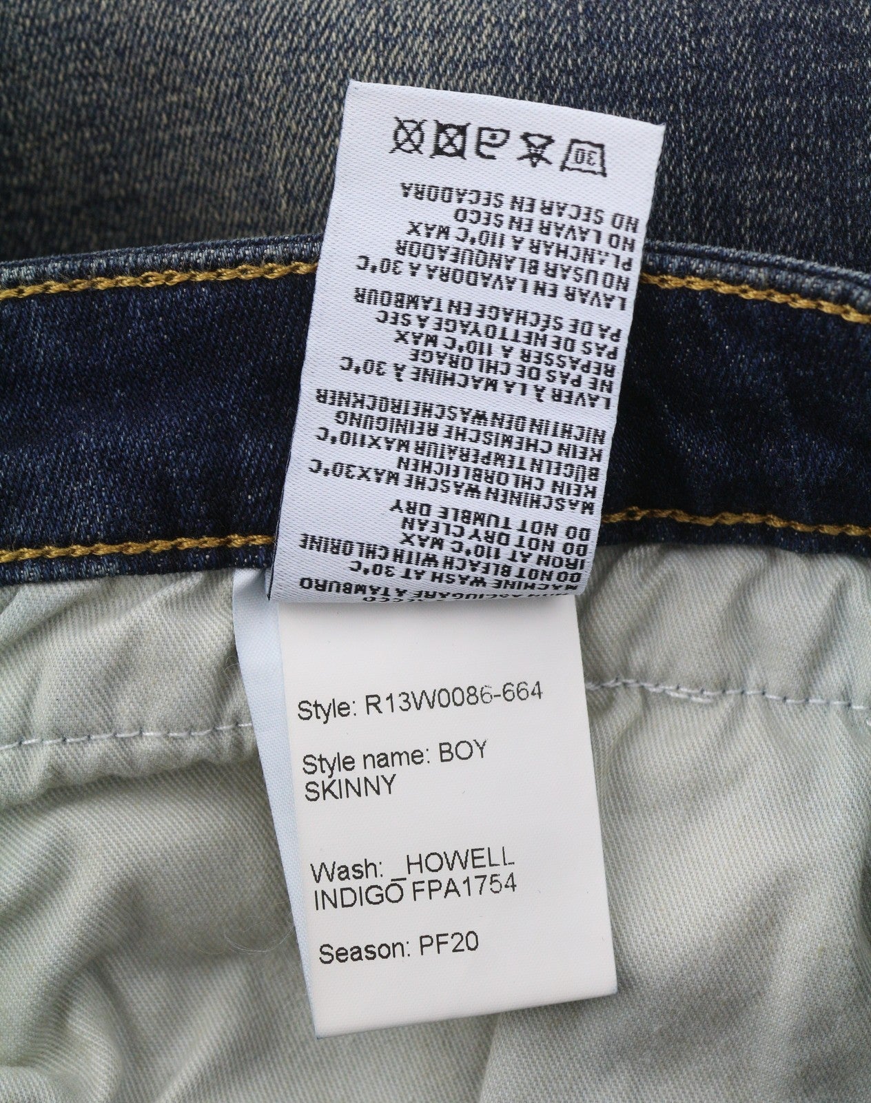 R13 Boy Skinny Women Jeans 29 Howell Indigo Whiskers Faded Cropped