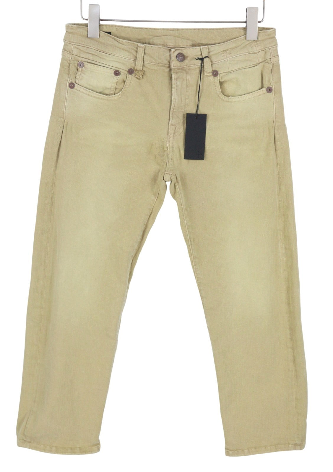 R13 Boy Straight Women Jeans 30 Khaki Stretch Faded Whiskers Cropped