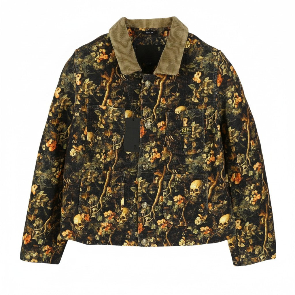 R13 Cropped Chore Coat Women Jacket M Skull Camo Moleskin Button Up Bomber