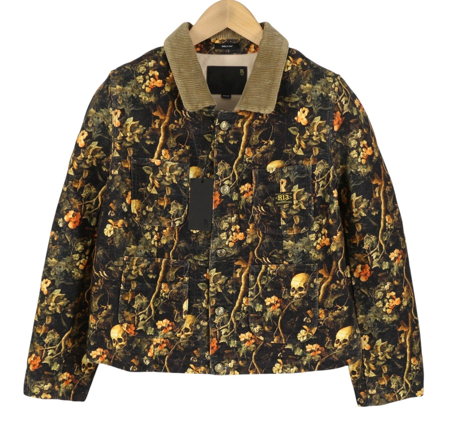 R13 Cropped Chore Coat Women Jacket M Skull Camo Moleskin Button Up Bomber