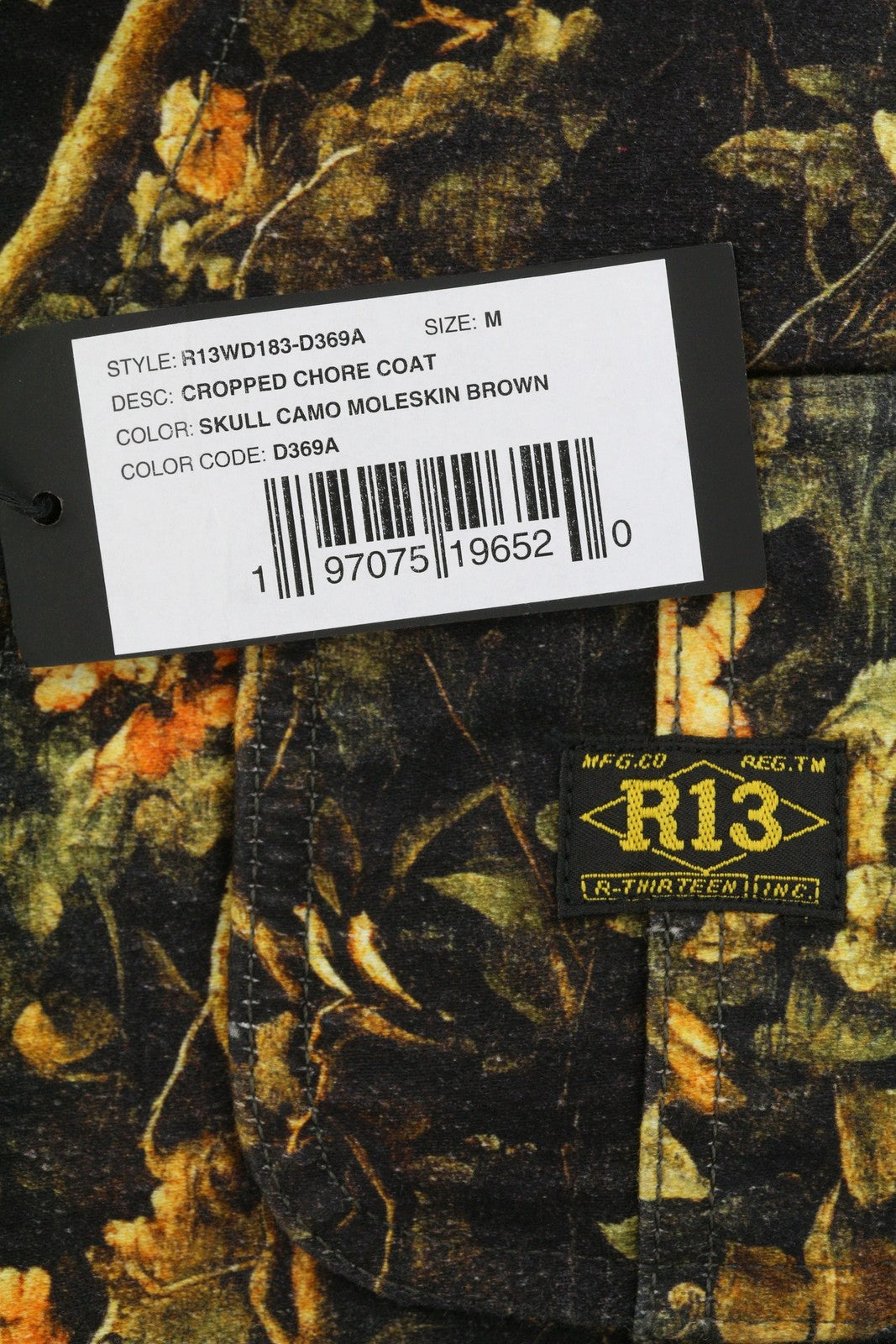 R13 Cropped Chore Coat Women Jacket M Skull Camo Moleskin Button Up Bomber