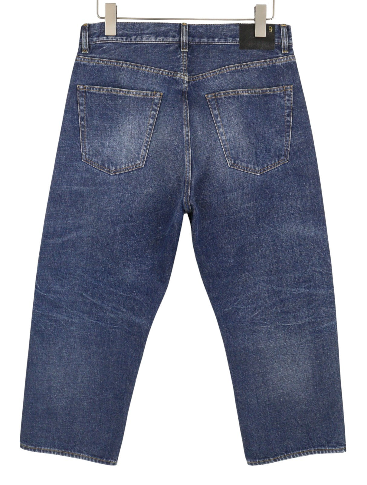 R13 X-BF Women Jeans 27 Bowery Indigo Whiskers Faded Cropped Blue PF26