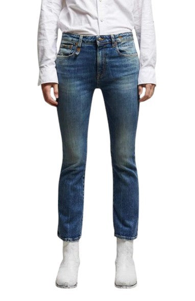 R13 Kick Fit Women Jeans 25 Kelly Stretch Cropped Aged Faded Blue PS26
