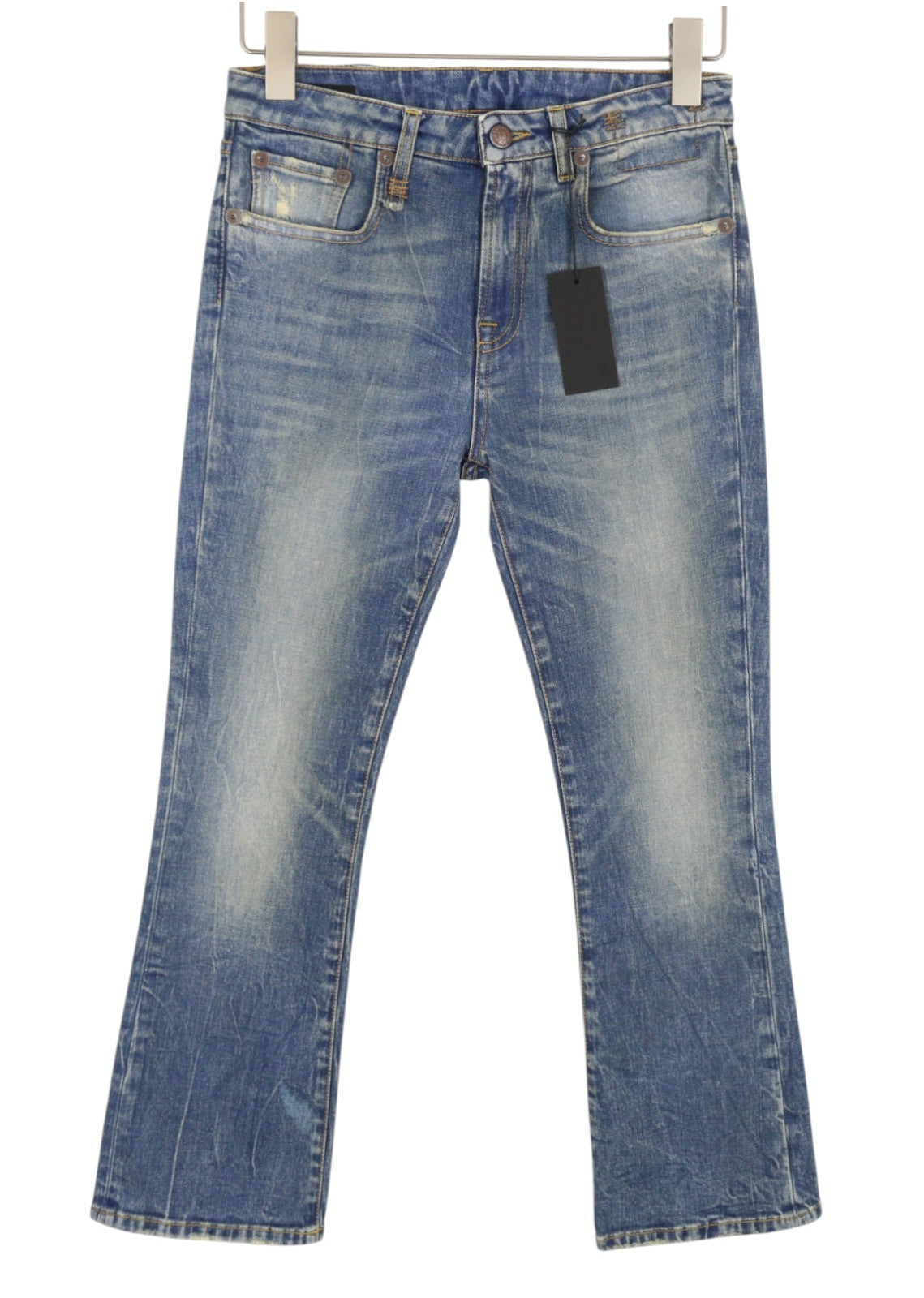 R13 Kick Fit Women Jeans 25 Kelly Stretch Cropped Aged Faded Blue PS26