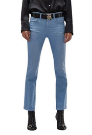 R13 Kick Fit Women Jeans 27 Baby Blue Stretch Whiskers Faded Cropped