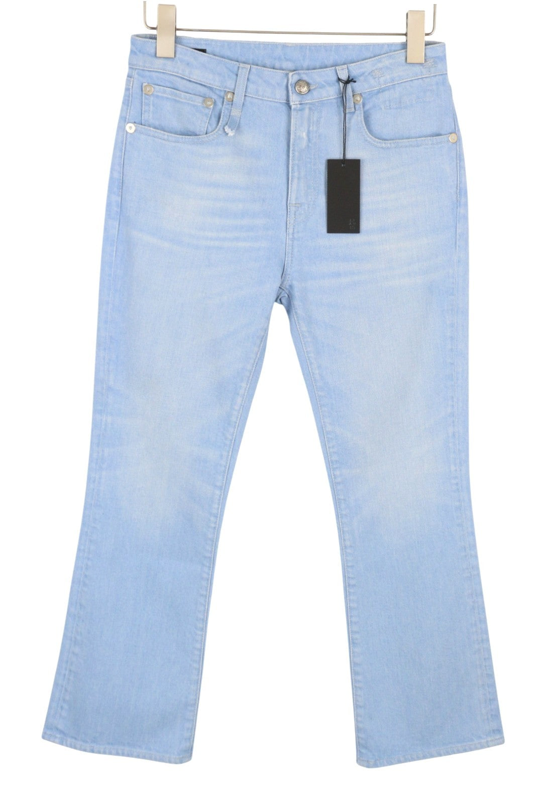R13 Kick Fit Women Jeans 27 Baby Blue Stretch Whiskers Faded Cropped