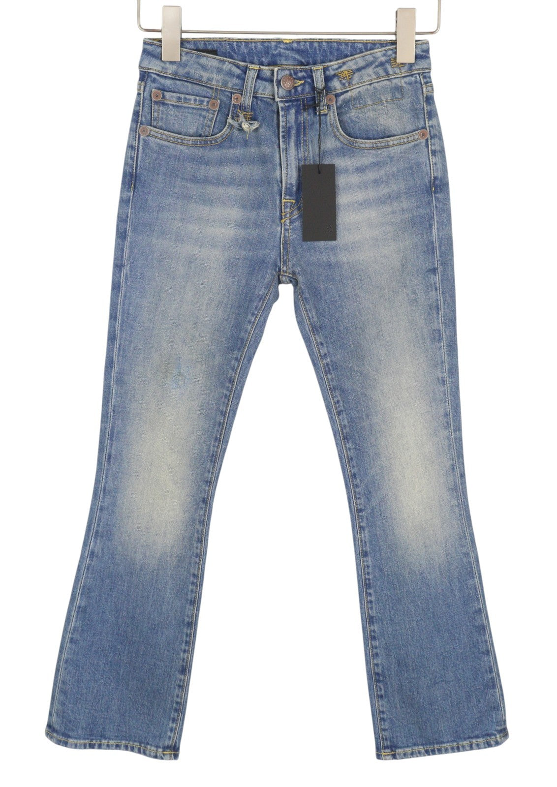 R13 Kick Fit Women Jeans 24 Jasper Stretch Cropped Whiskers Faded Blue SS26