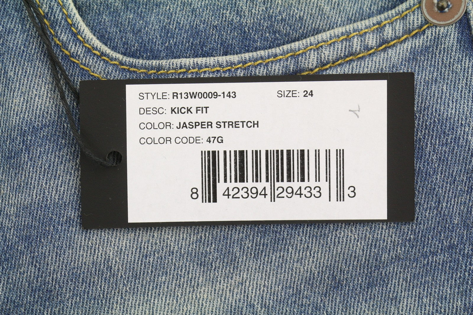 R13 Kick Fit Women Jeans 24 Jasper Stretch Cropped Whiskers Faded Blue SS26