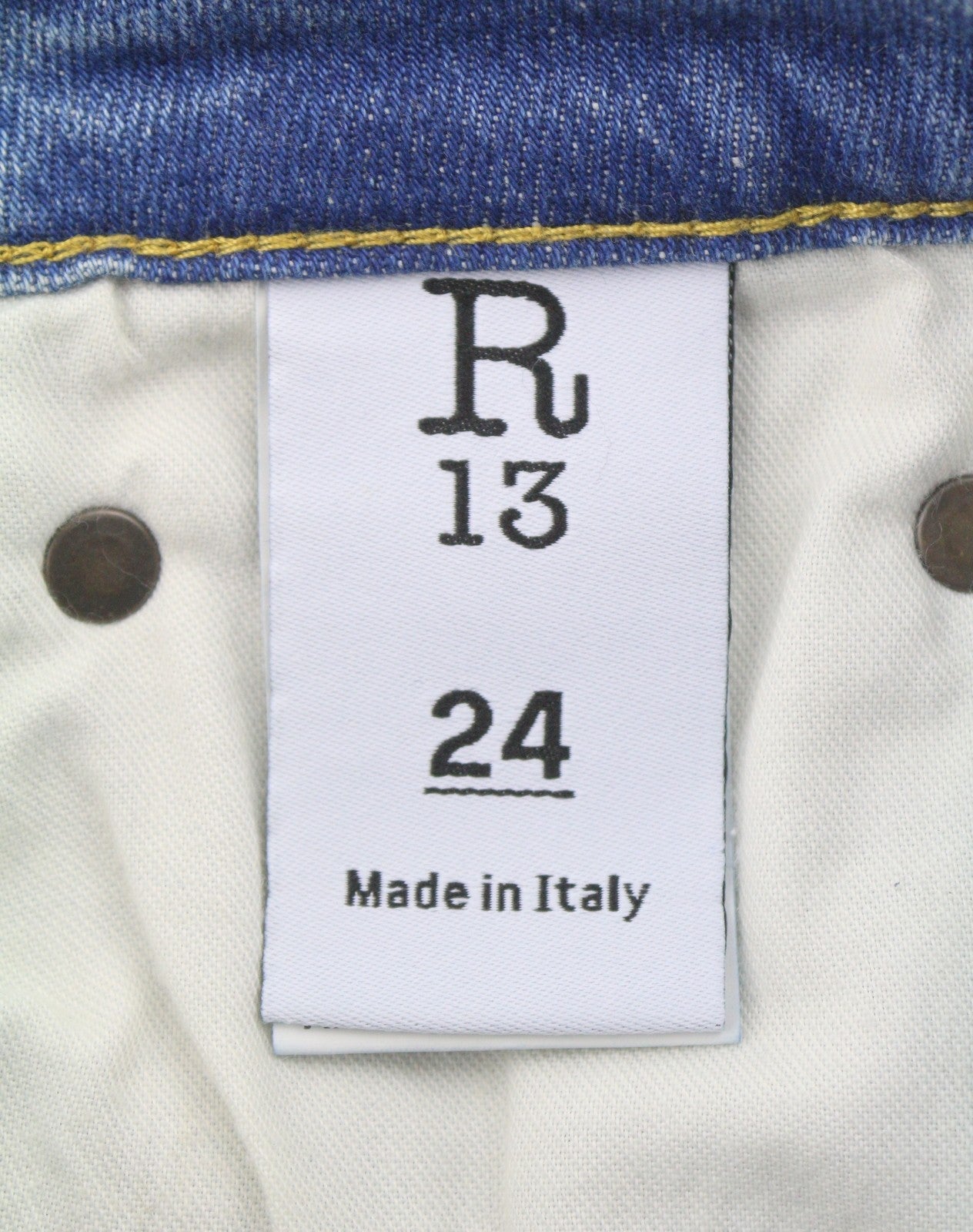 R13 Kick Fit Women Jeans 24 Jasper Stretch Cropped Whiskers Faded Blue SS26