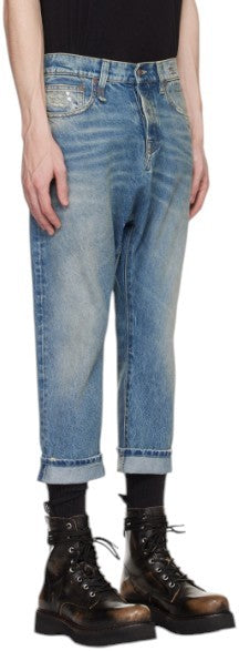 R13 Johan Drop Men Jeans 32 Jasper Cropped Whiskers Faded Blue