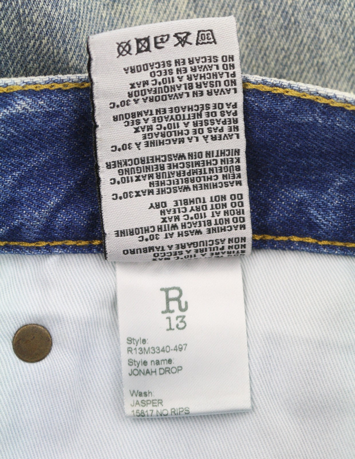R13 Johan Drop Men Jeans 32 Jasper Cropped Whiskers Faded Blue