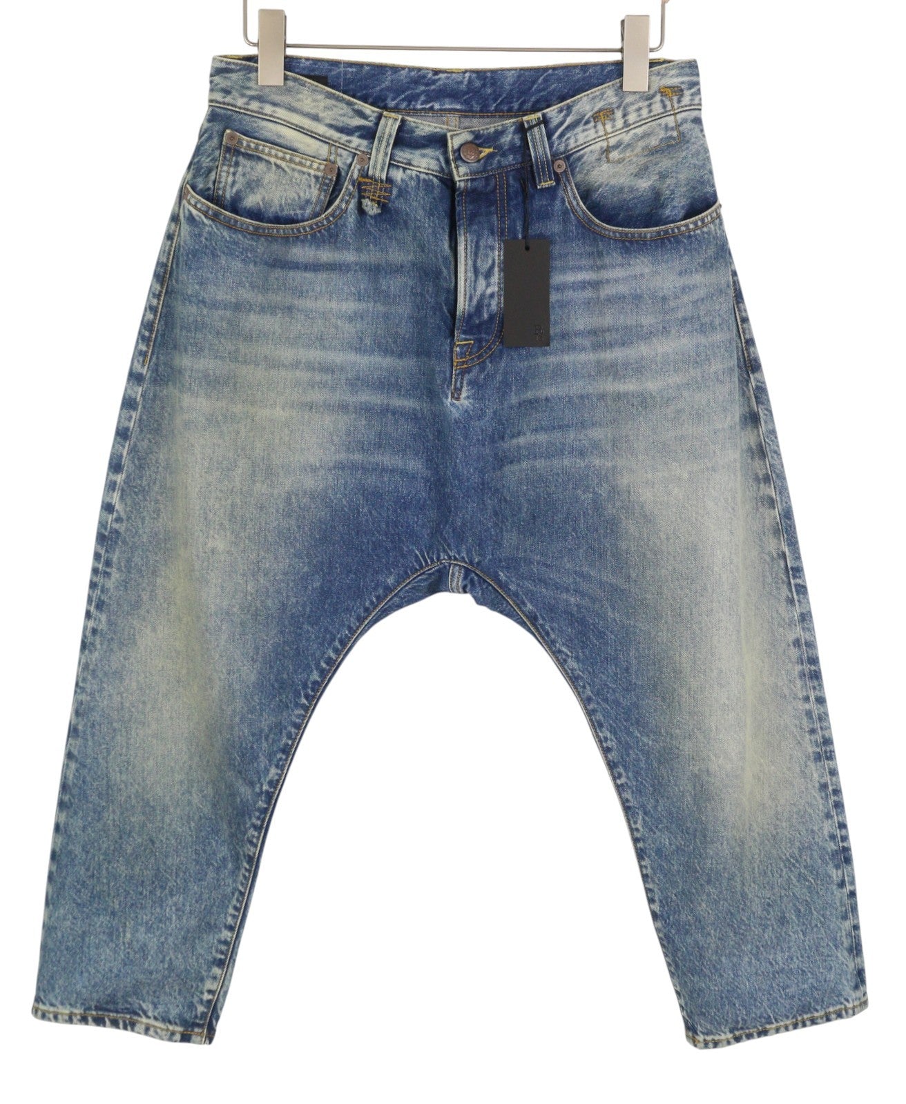 R13 Johan Drop Men Jeans 32 Jasper Cropped Whiskers Faded Blue