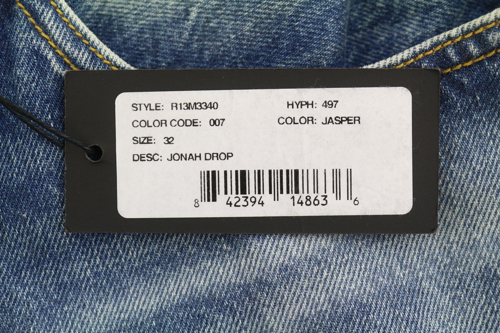 R13 Johan Drop Men Jeans 32 Jasper Cropped Whiskers Faded Blue