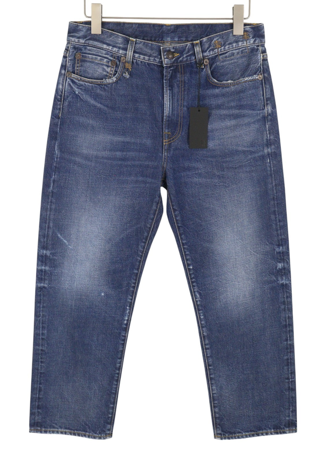 R13 Boyfriend Women Jeans 27 Bowery Indigo Whiskers Faded Cropped Blue PF26