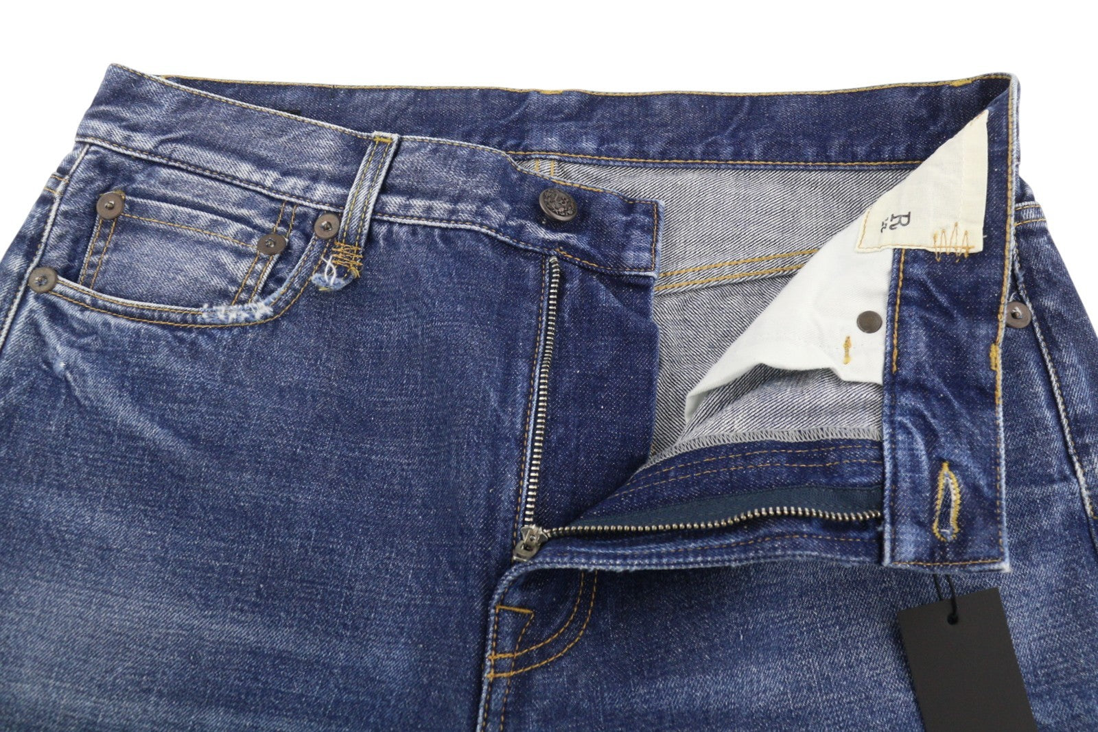 R13 Boyfriend Women Jeans 27 Bowery Indigo Whiskers Faded Cropped Blue PF26