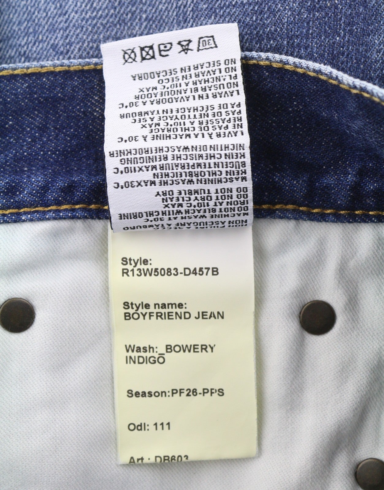R13 Boyfriend Women Jeans 27 Bowery Indigo Whiskers Faded Cropped Blue PF26