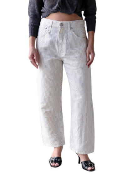 R13 X-BF Women Trousers 31 White With Black Mini Stripe Linen Blend SS26 RRP785