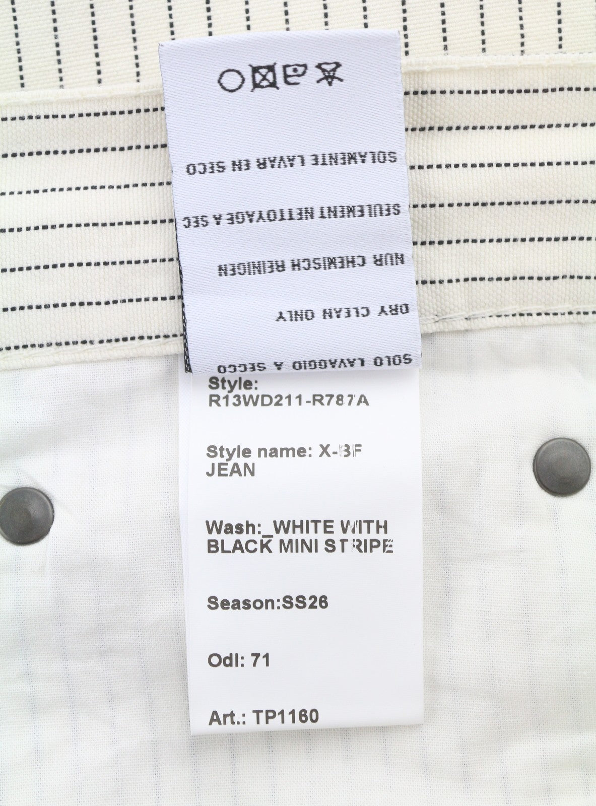 R13 X-BF Women Trousers 31 White With Black Mini Stripe Linen Blend SS26 RRP785