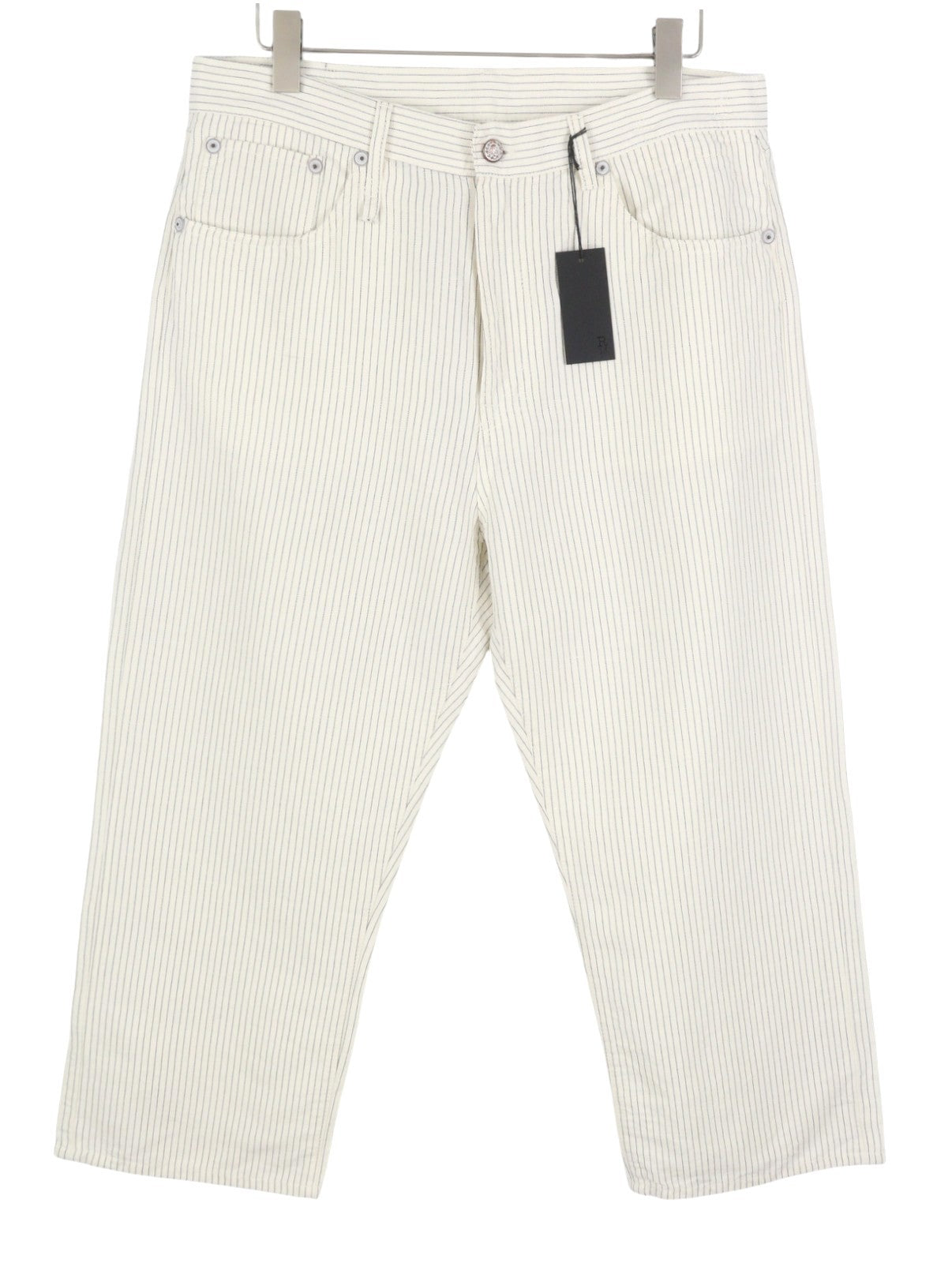 R13 X-BF Women Trousers 31 White With Black Mini Stripe Linen Blend SS26 RRP785