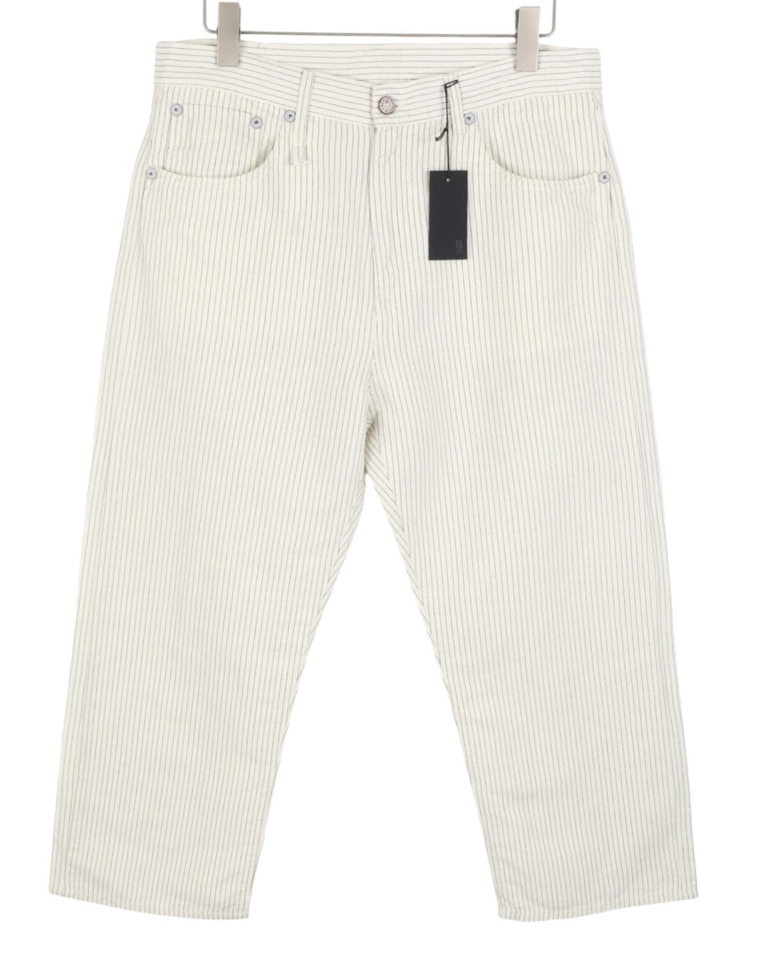 R13 X-BF Women Trousers 30 White With Black Mini Stripe Linen Blend SS26 RRP785