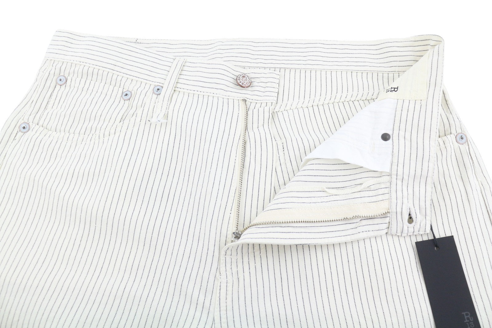 R13 X-BF Women Trousers 30 White With Black Mini Stripe Linen Blend SS26 RRP785