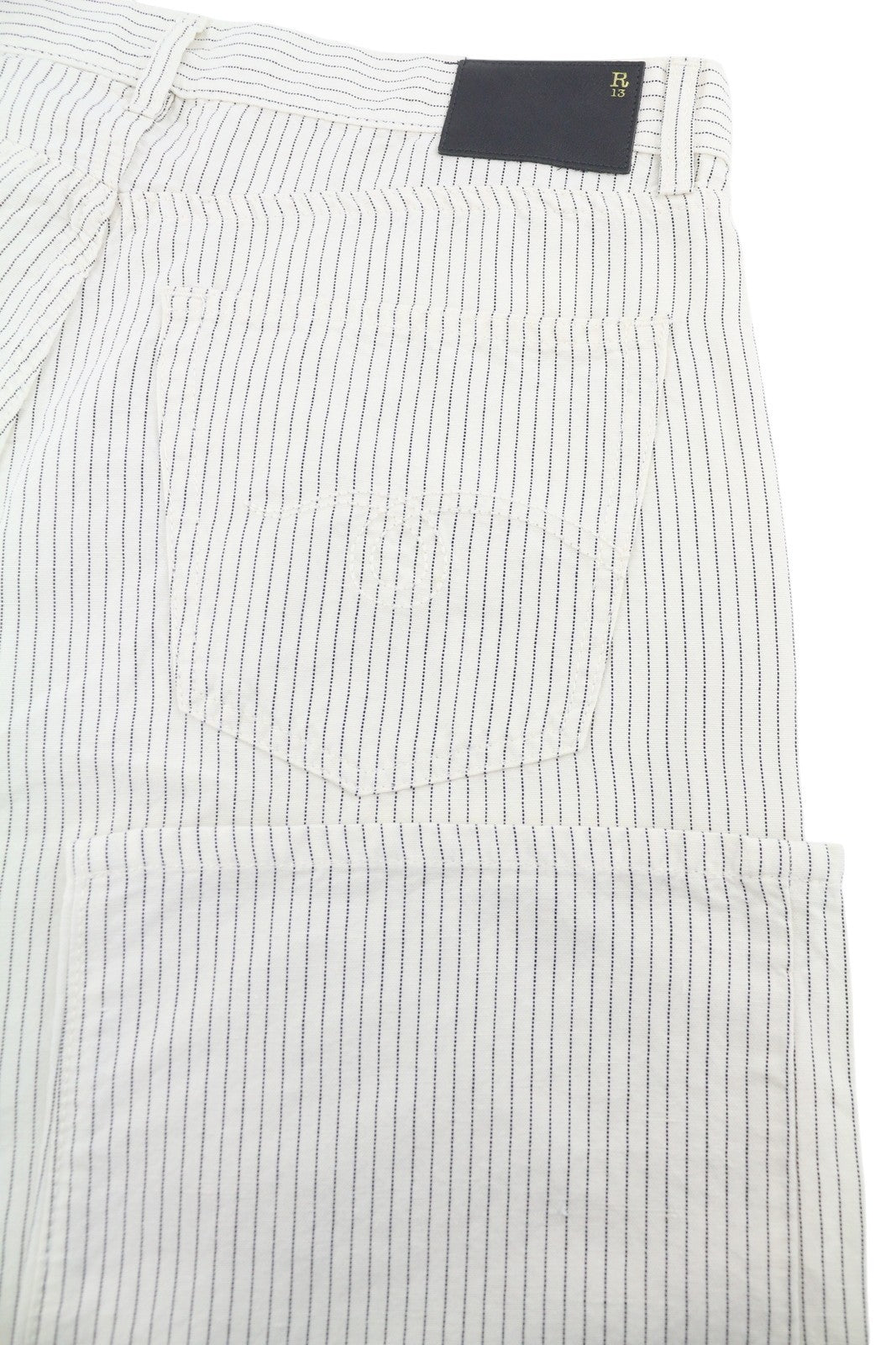 R13 X-BF Women Trousers 30 White With Black Mini Stripe Linen Blend SS26 RRP785