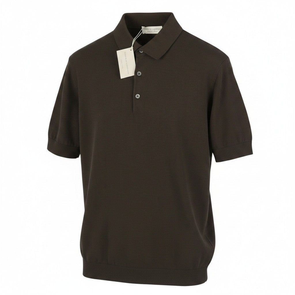 FILIPPO DE LAURENTIIS Men Polos IT52 L Brown Cotton Knit Short Sleeve