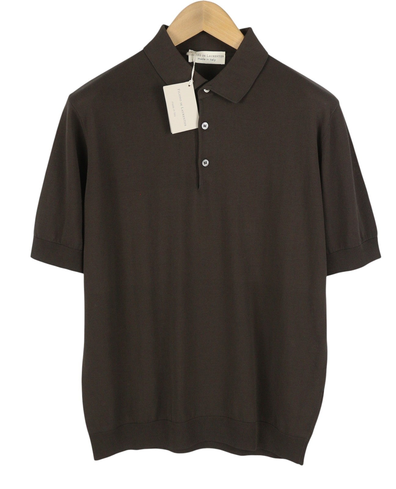 FILIPPO DE LAURENTIIS Men Polos IT52 L Brown Cotton Knit Short Sleeve