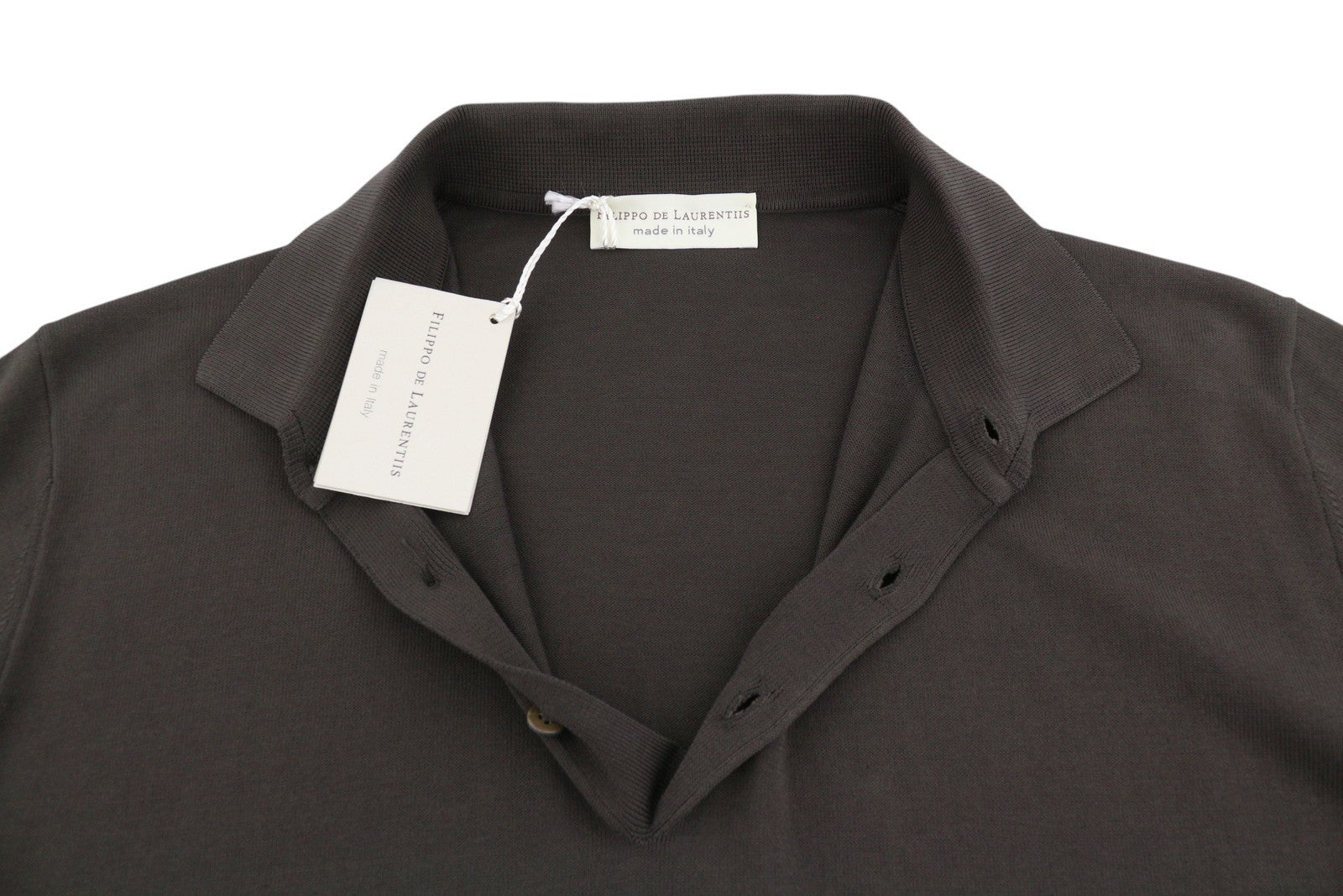 FILIPPO DE LAURENTIIS Men Polos IT52 L Brown Cotton Knit Short Sleeve