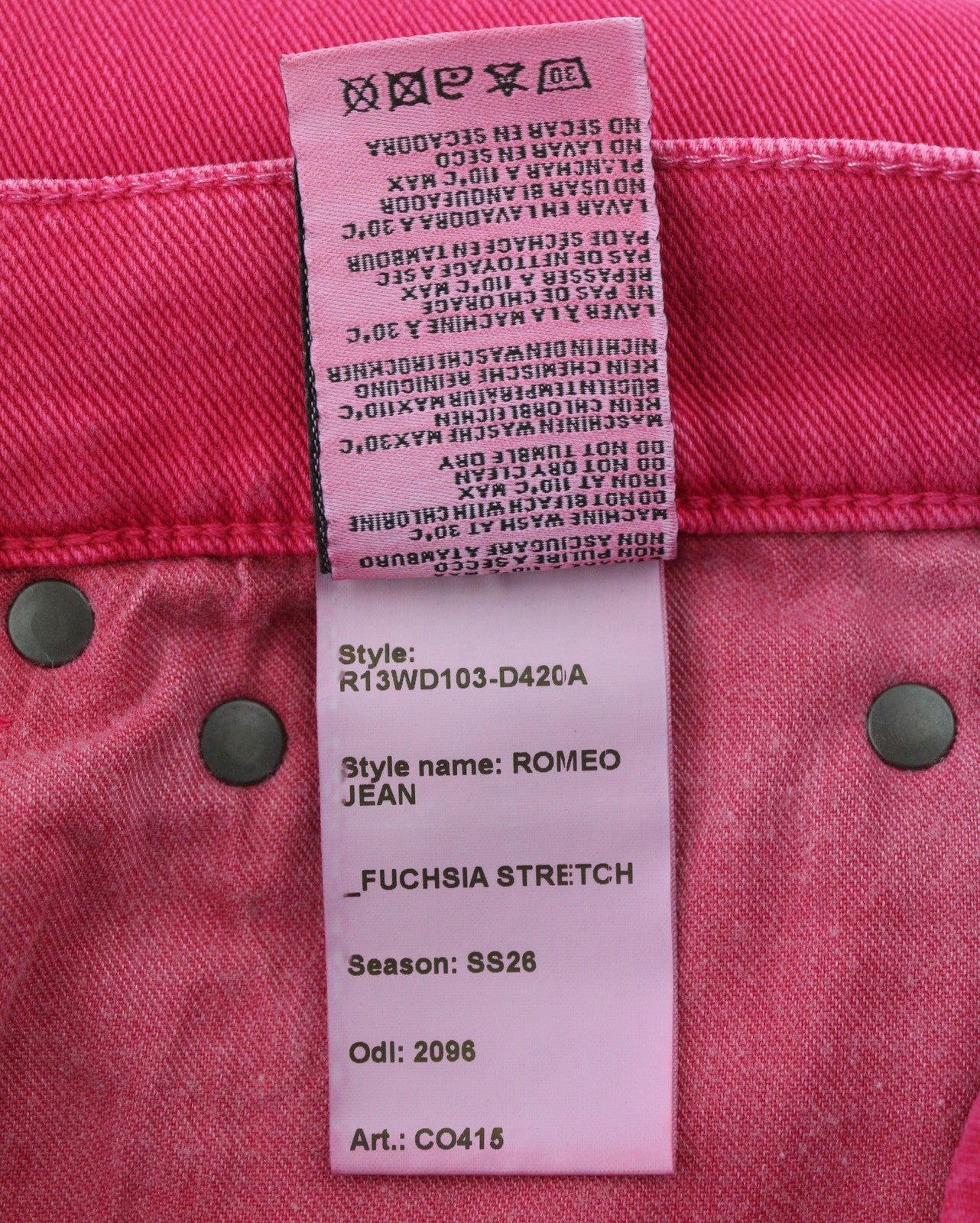 R13 Romeo Women Jeans 27 Fuchsia Stretch Cropped Slim Fit SS26 RRP735