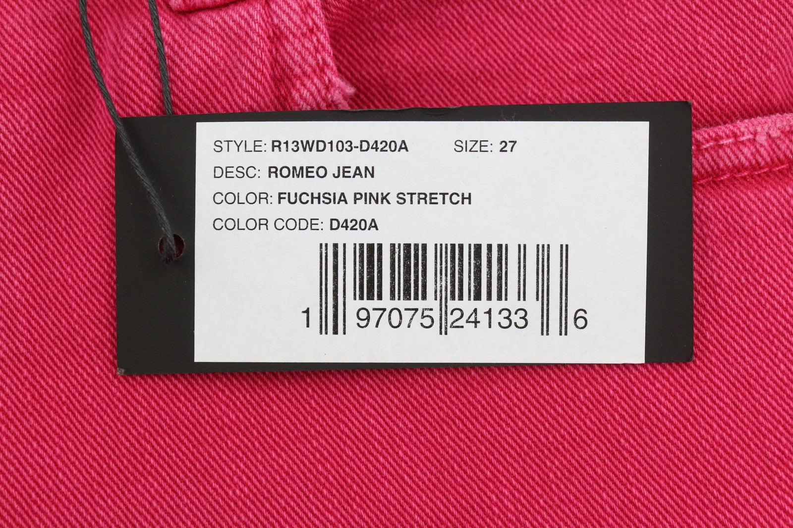 R13 Romeo Women Jeans 27 Fuchsia Stretch Cropped Slim Fit SS26 RRP735
