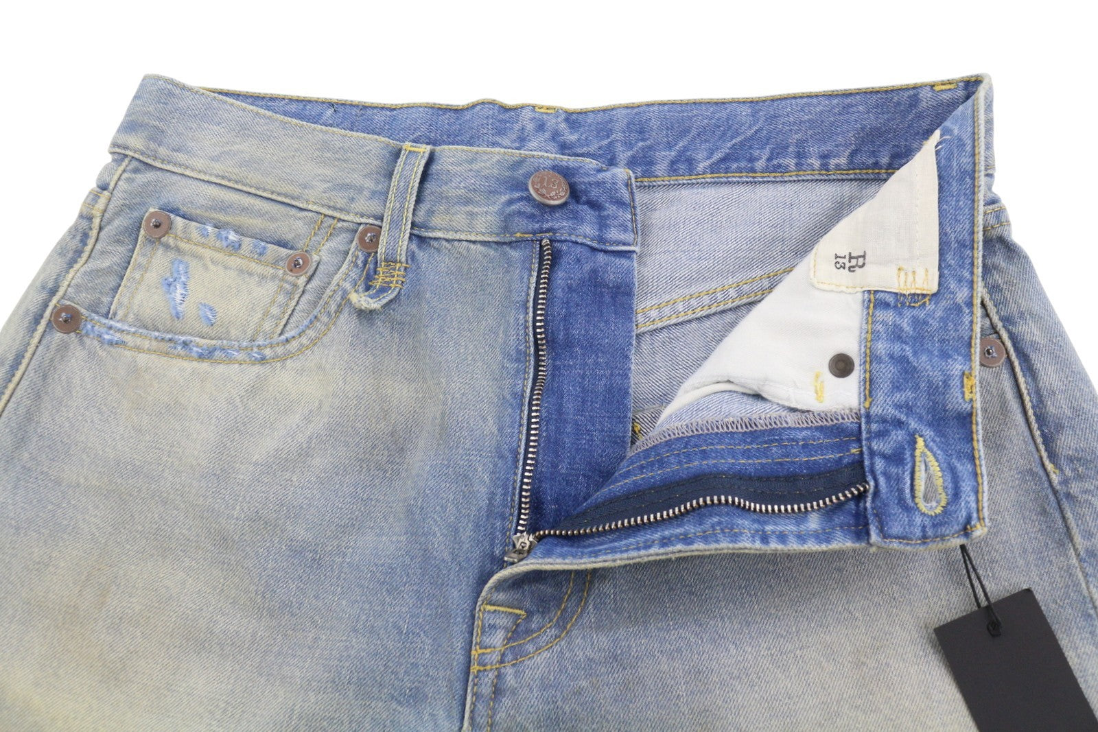 R13 X-BF Women Shorts 24 Bass Blue Whiskers Faded Aged Look Distressed SS26