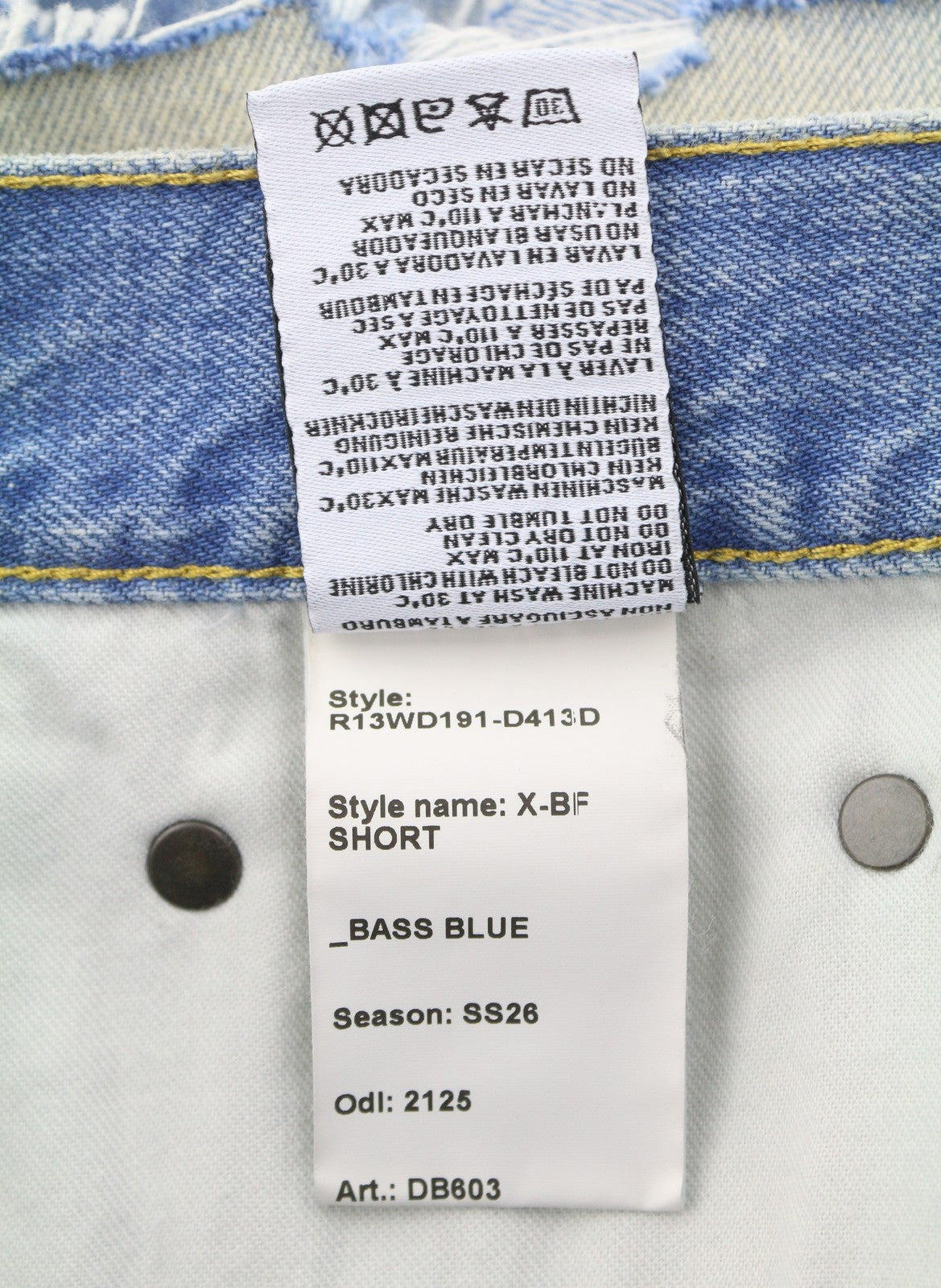 R13 X-BF Women Shorts 24 Bass Blue Whiskers Faded Aged Look Distressed SS26