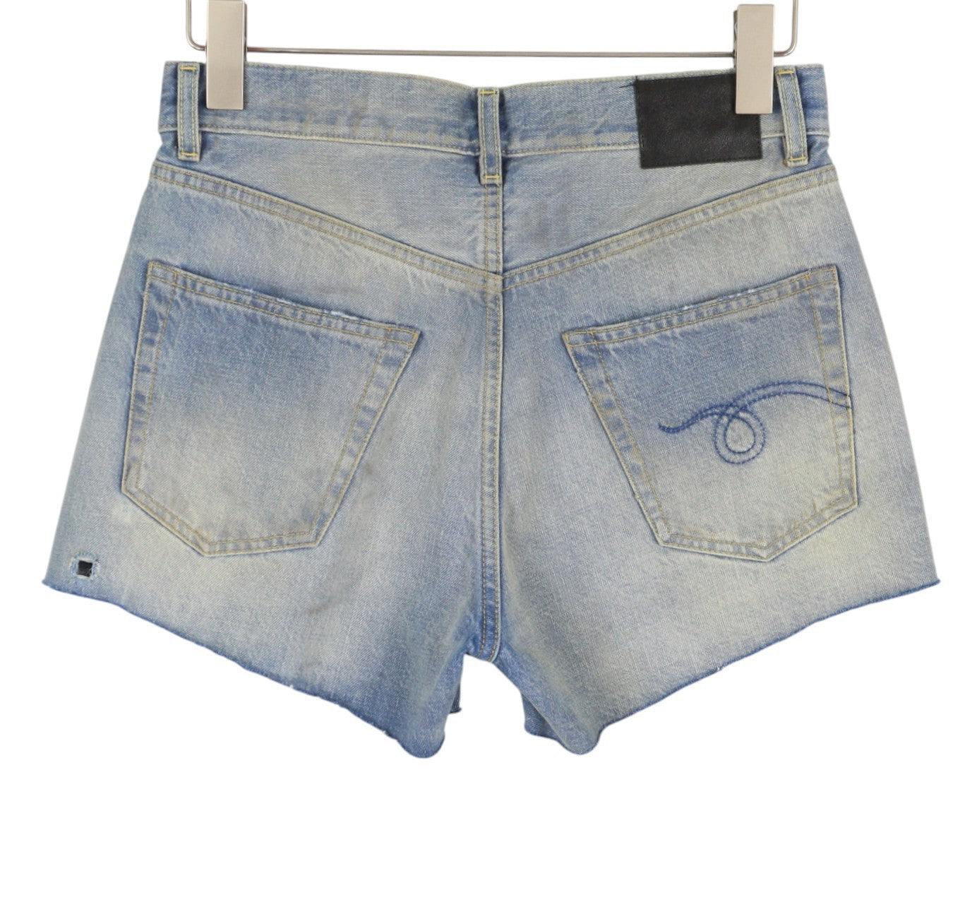 R13 X-BF Women Shorts 24 Bass Blue Whiskers Faded Aged Look Distress SS26