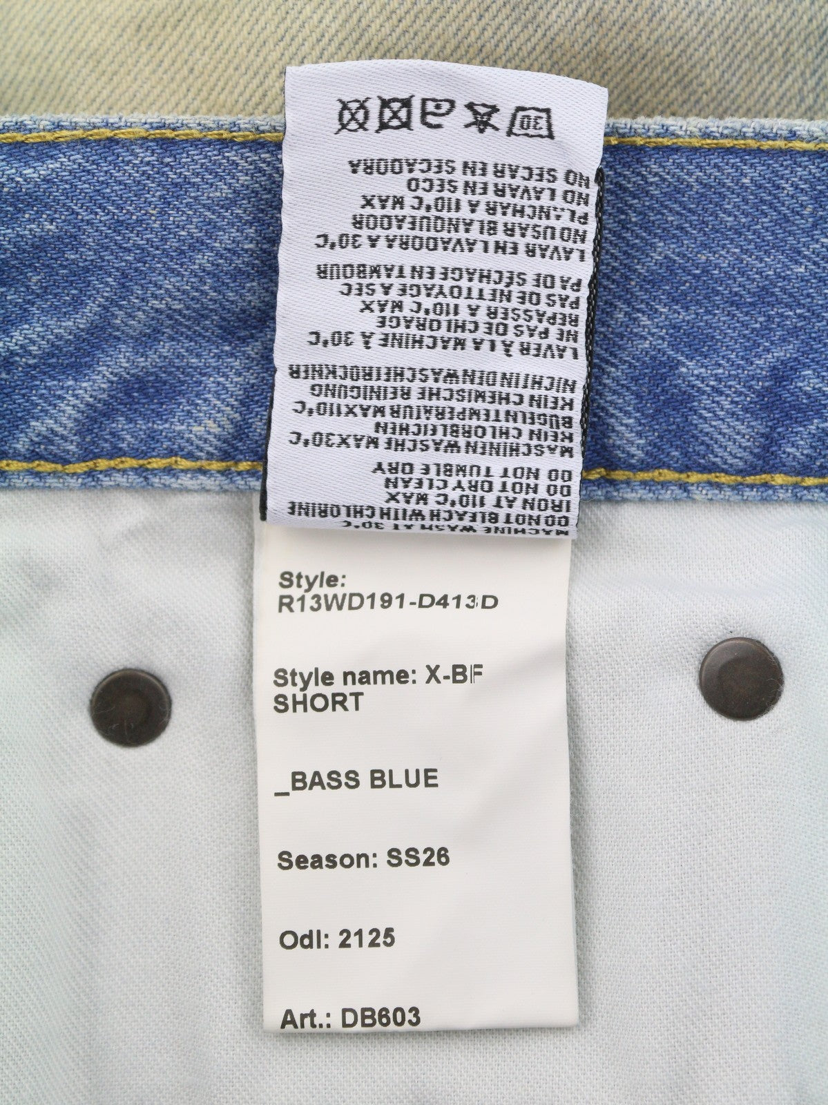 R13 X-BF Women Shorts 24 Bass Blue Whiskers Faded Aged Look Distress SS26