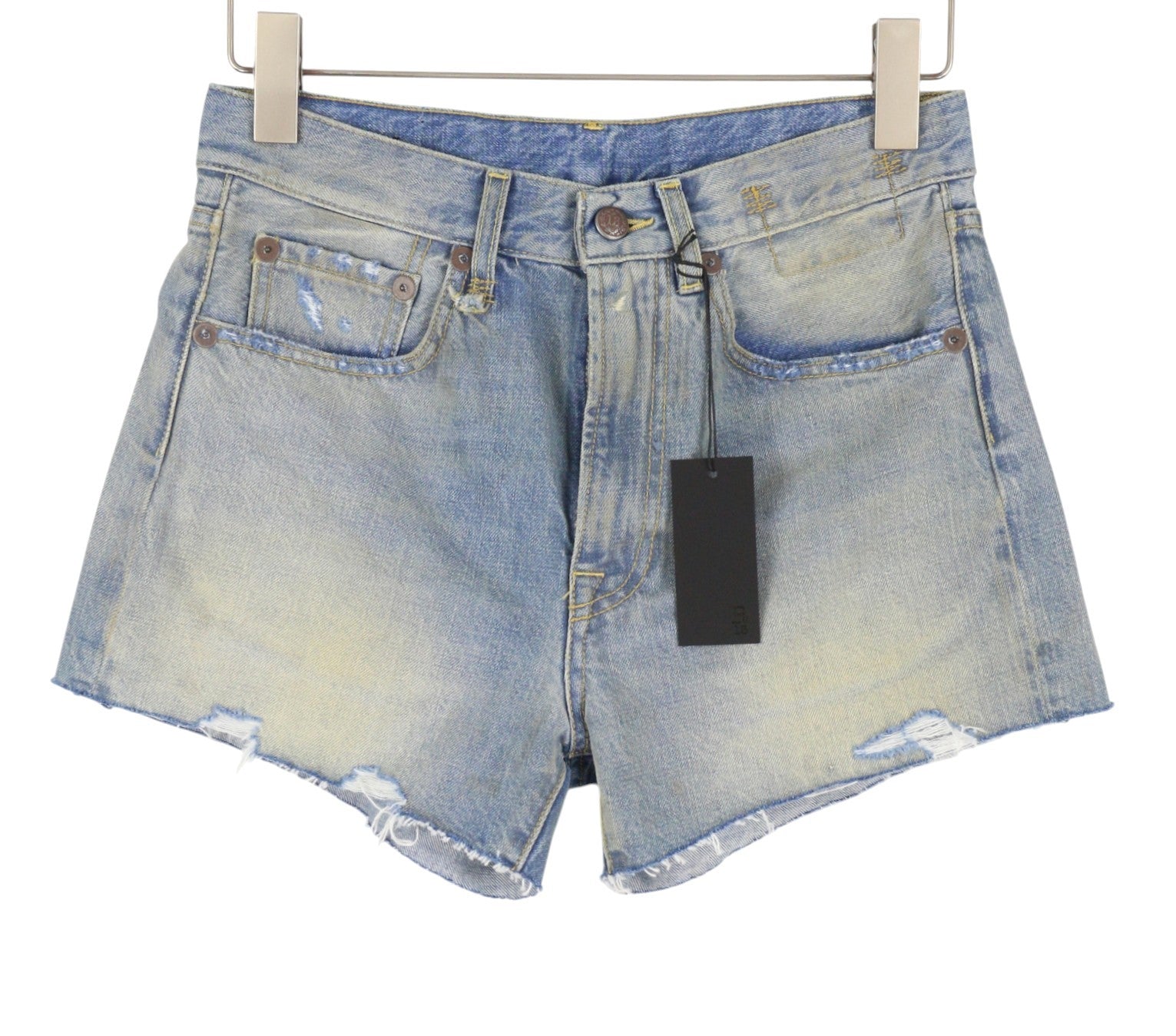 R13 X-BF Women Shorts 23 Bass Blue Whiskers Faded Aged Look Distress SS26