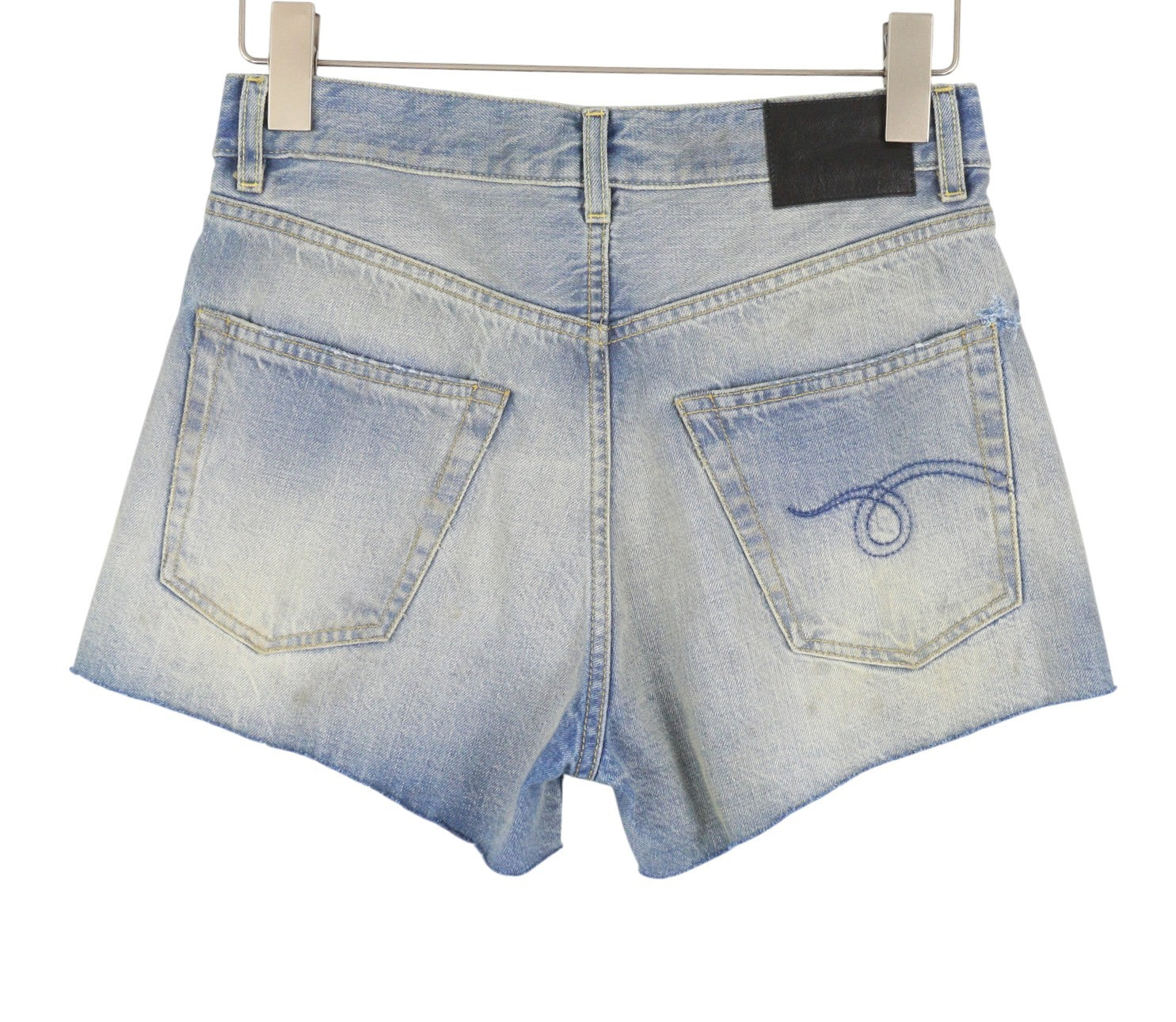 R13 X-BF Women Shorts 23 Bass Blue Whiskers Faded Aged Look Distress SS26