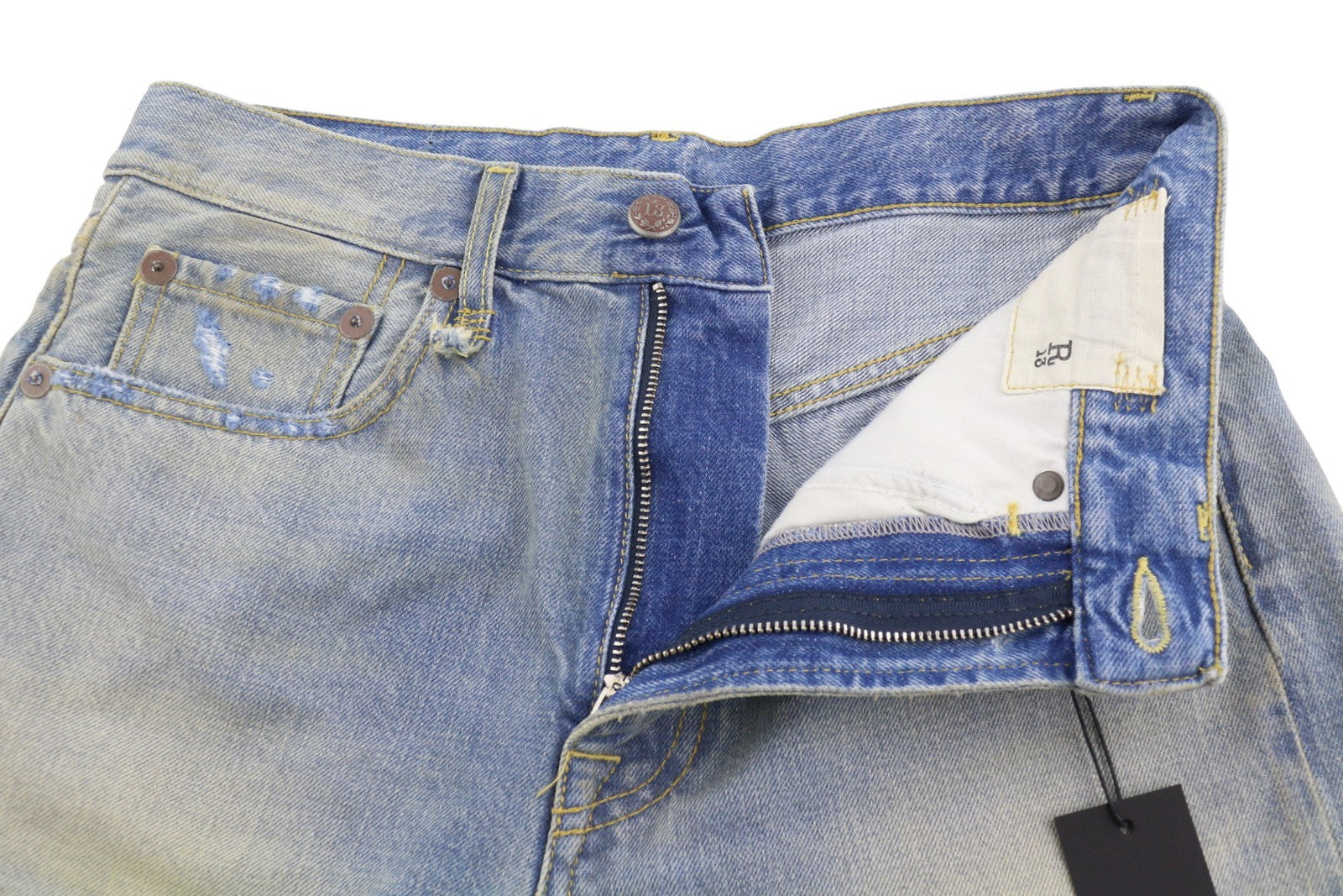 R13 X-BF Women Shorts 23 Bass Blue Whiskers Faded Aged Look Distress SS26