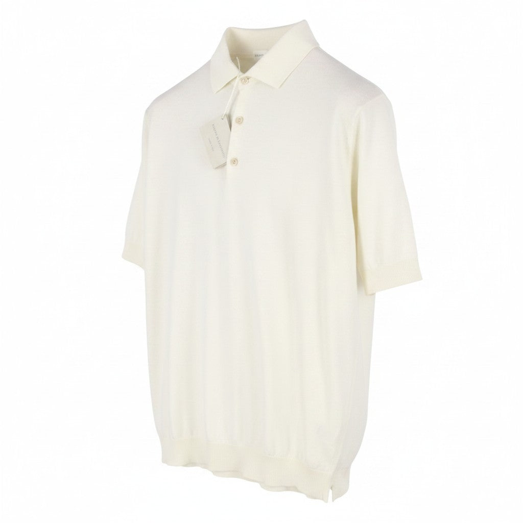 FILIPPO DE LAURENTIIS Men Polos IT54 XL White Cotton Knit Short Sleeve